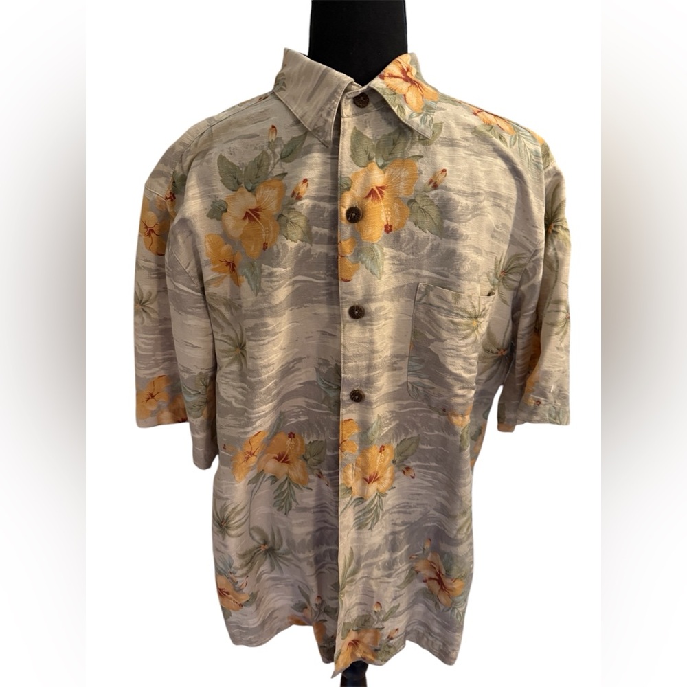 CARRIBBEAN JOE Hawaiian SILK Shirt Men's Large. Floral.Beach, vacation, resort